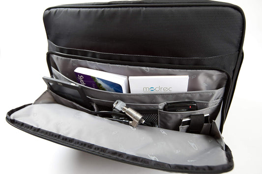 Lightweight 16 Inch Laptop Messenger Bag - Agon by Gino Ferrari with Padded 16" Laptop & 14" Ipad Compartment | Business Pilot Case, Black Satchel with Webbing Strap 1kg (GF1025)