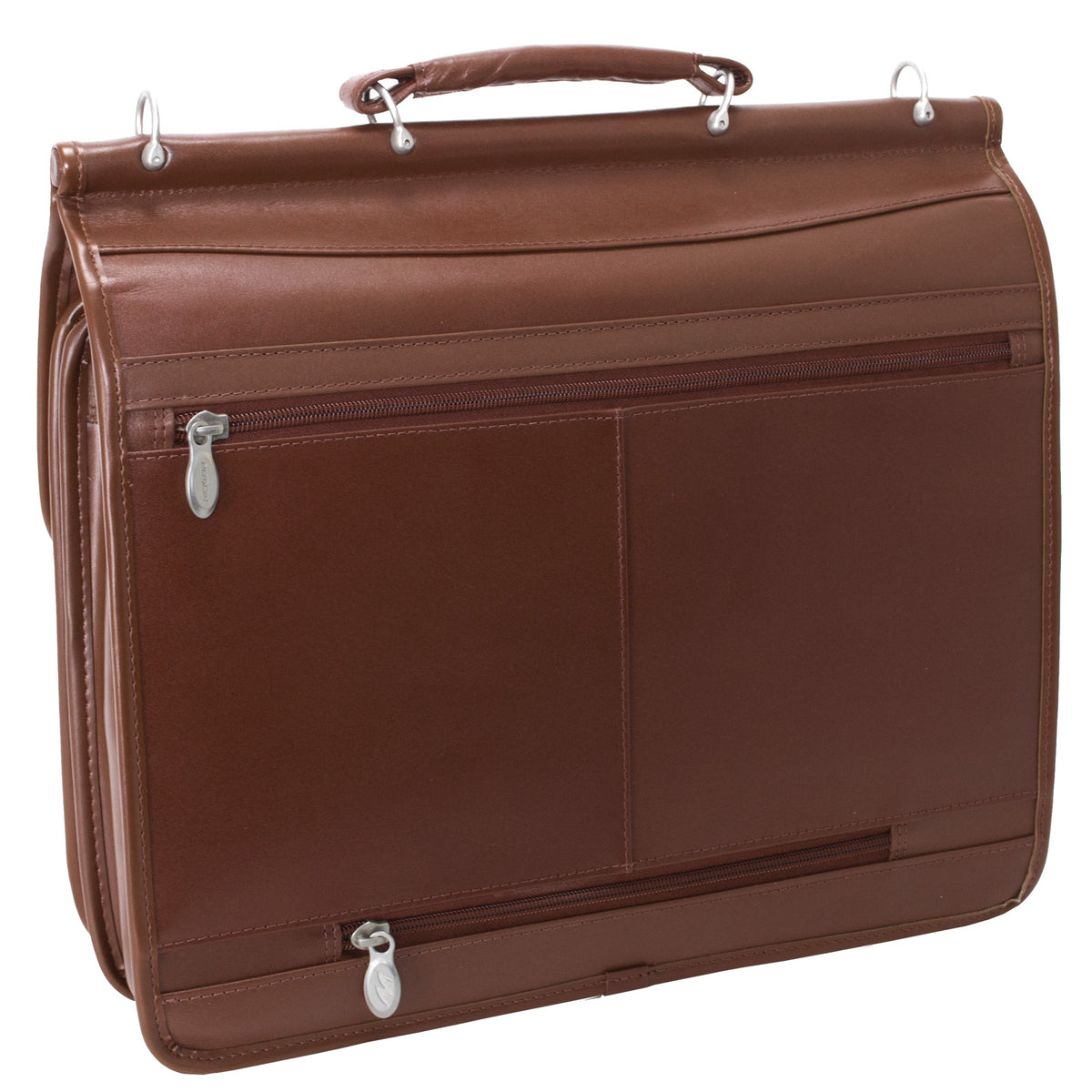 McKlein 80334 USA Halsted 15" Leather Double Compartment Laptop Briefcase Brown