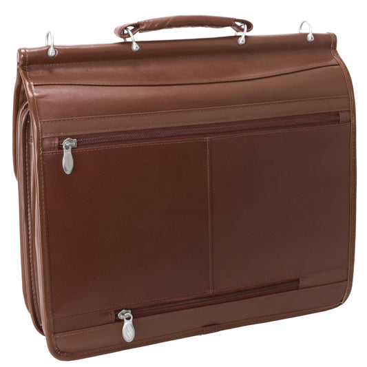 McKlein 80334 USA Halsted 15" Leather Double Compartment Laptop Briefcase Brown