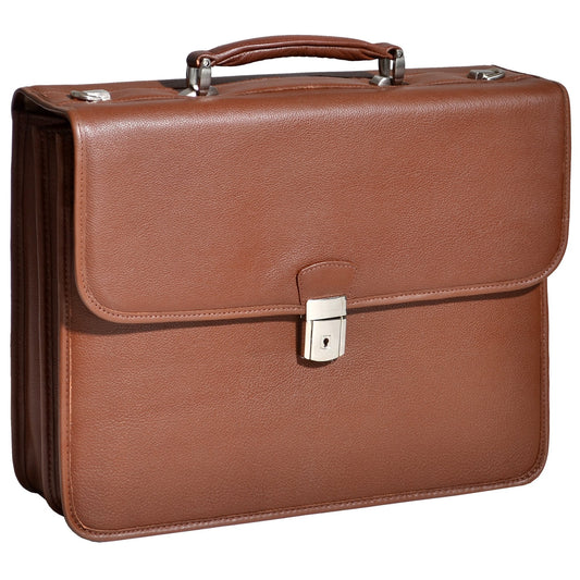 McKlein 15144 USA Ashburn 15.4"Leather Double Compartment Laptop Briefcase Brown