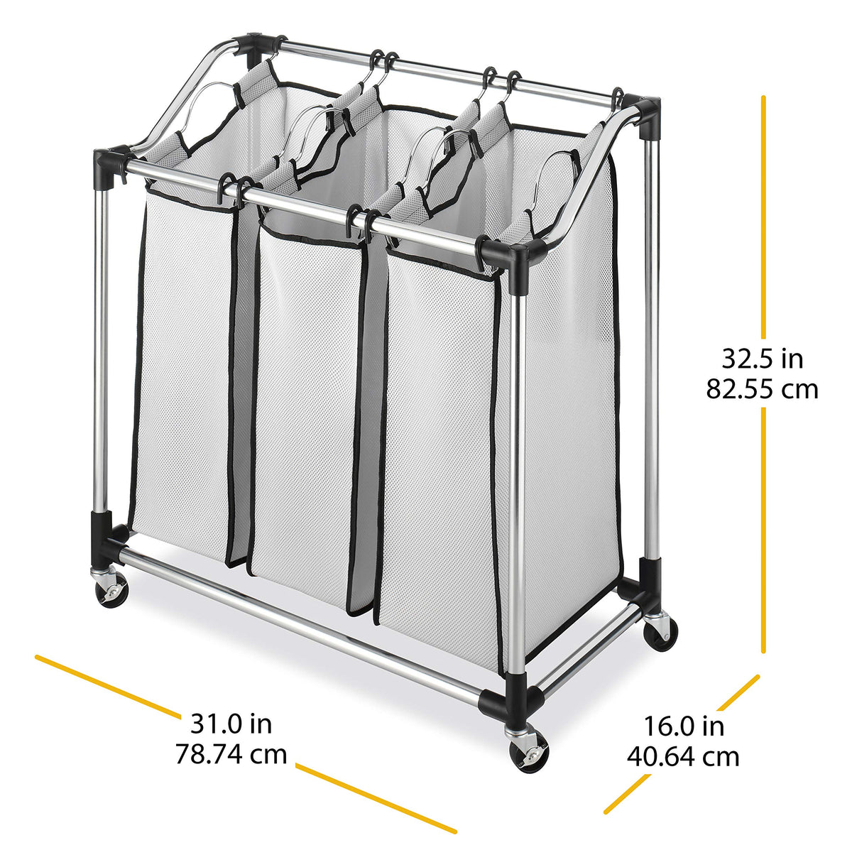 Open Box Whitmor 6862-3260 Chrome Laundry Sorter with Foam Mesh Bags