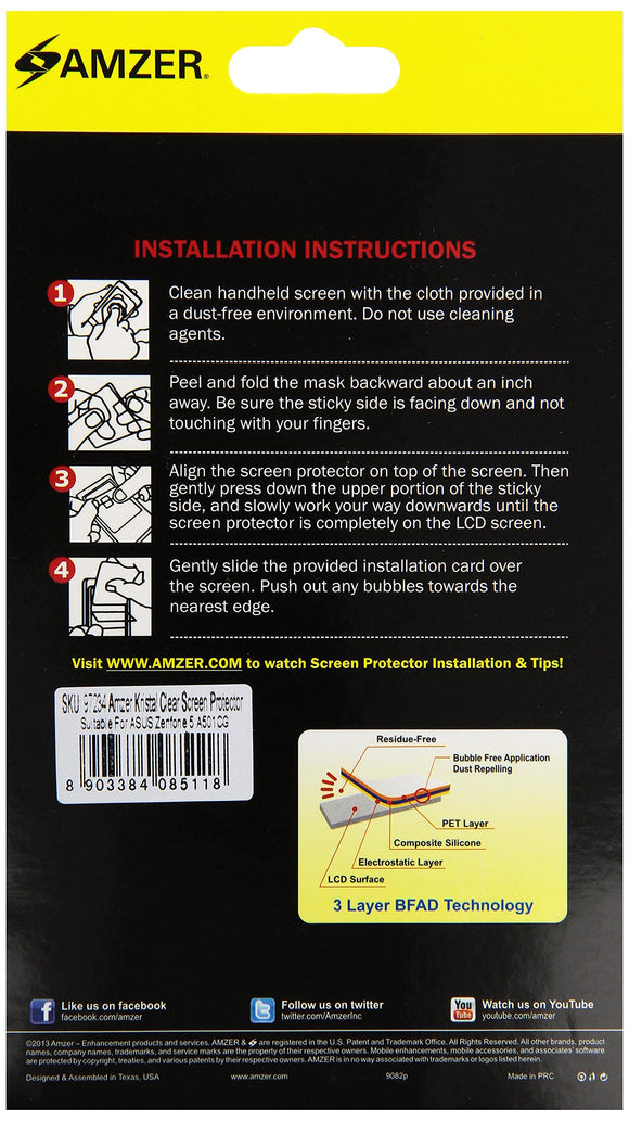 Amzer ShatterProof Screen Guard Scratch Shock Shatter Drop Protector Shield for Samsung Galaxy S5 - Retail Packaging - Front Coverage