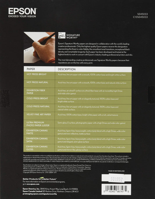 Fiber Paper - 8.5 X 11 Inch - Epson Stylus Pro 11880 (Colorburst)/3800 (Professi