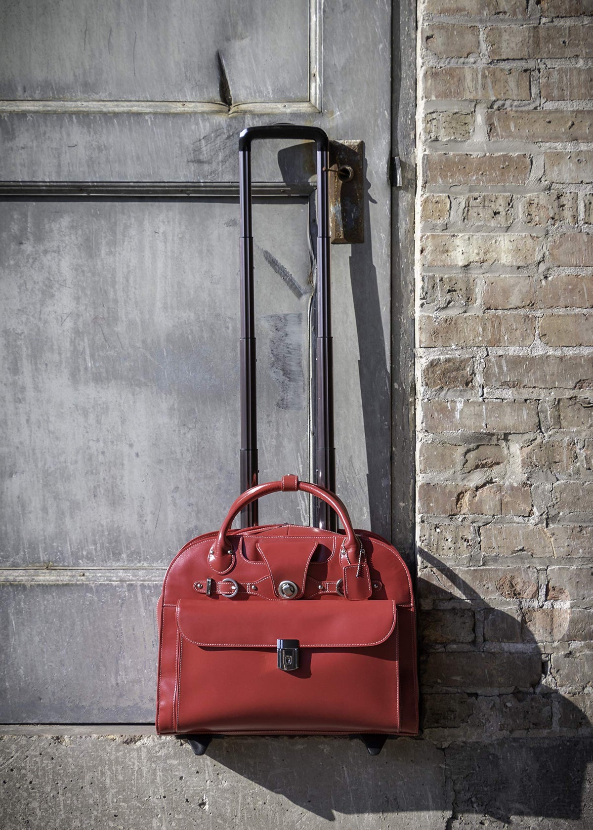 McKlein 96313 USA Edgebrook 15" Leather Wheeled Ladies' Laptop Briefcase Fuchsia