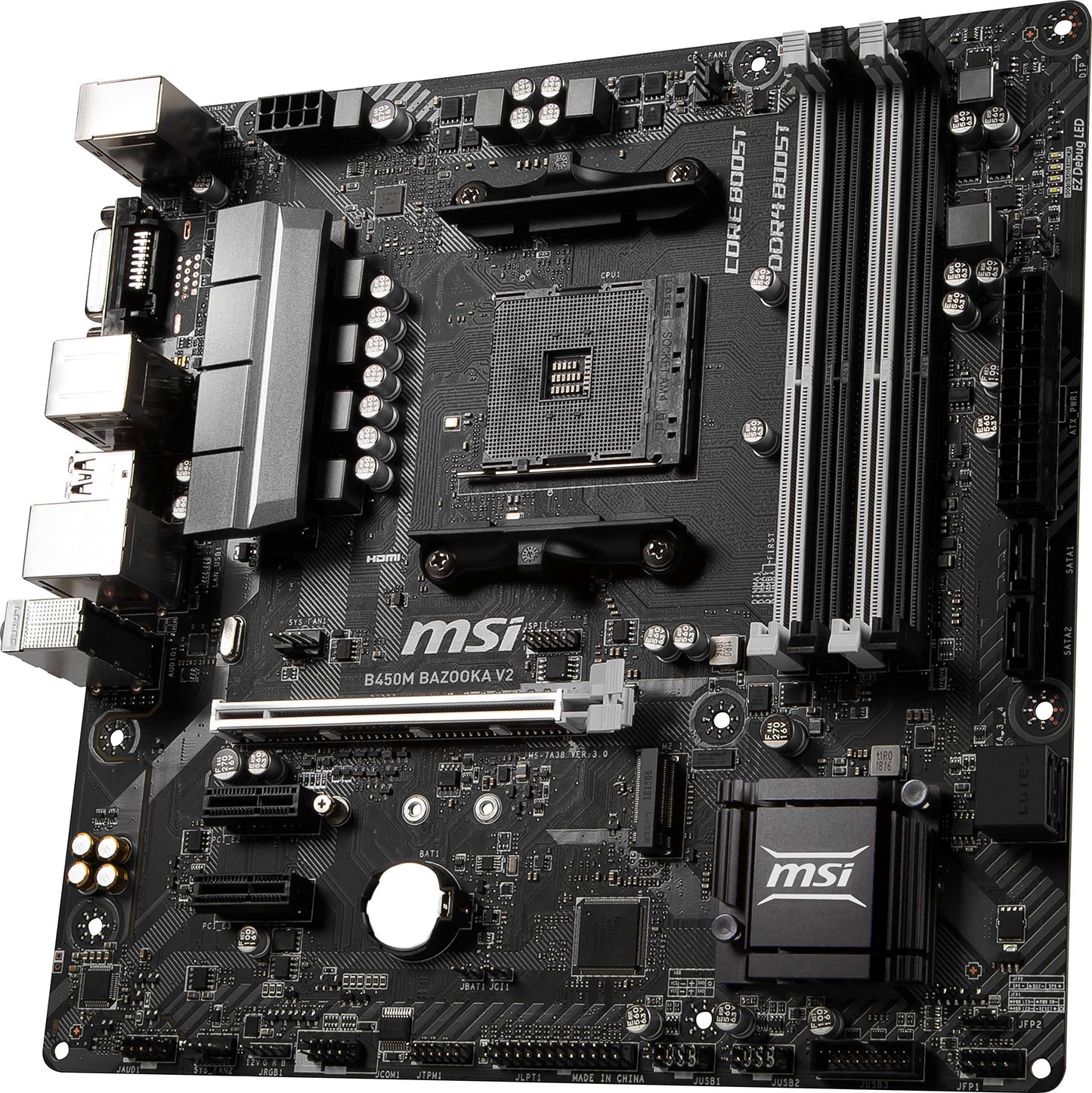 MSI Arsenal Gaming AMD Ryzen 1st and 2ND Gen AM4 M.2 USB 3 DDR4 DVI HDMI Micro-ATX Motherboard (B450M Bazooka V2)