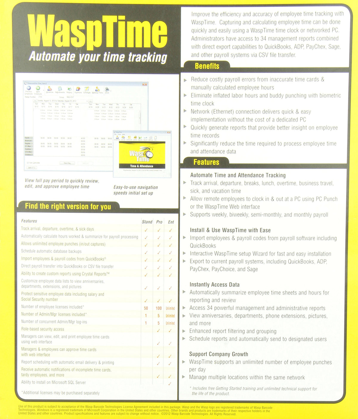 Wasptime V7 Standard W/Barcode Clock
