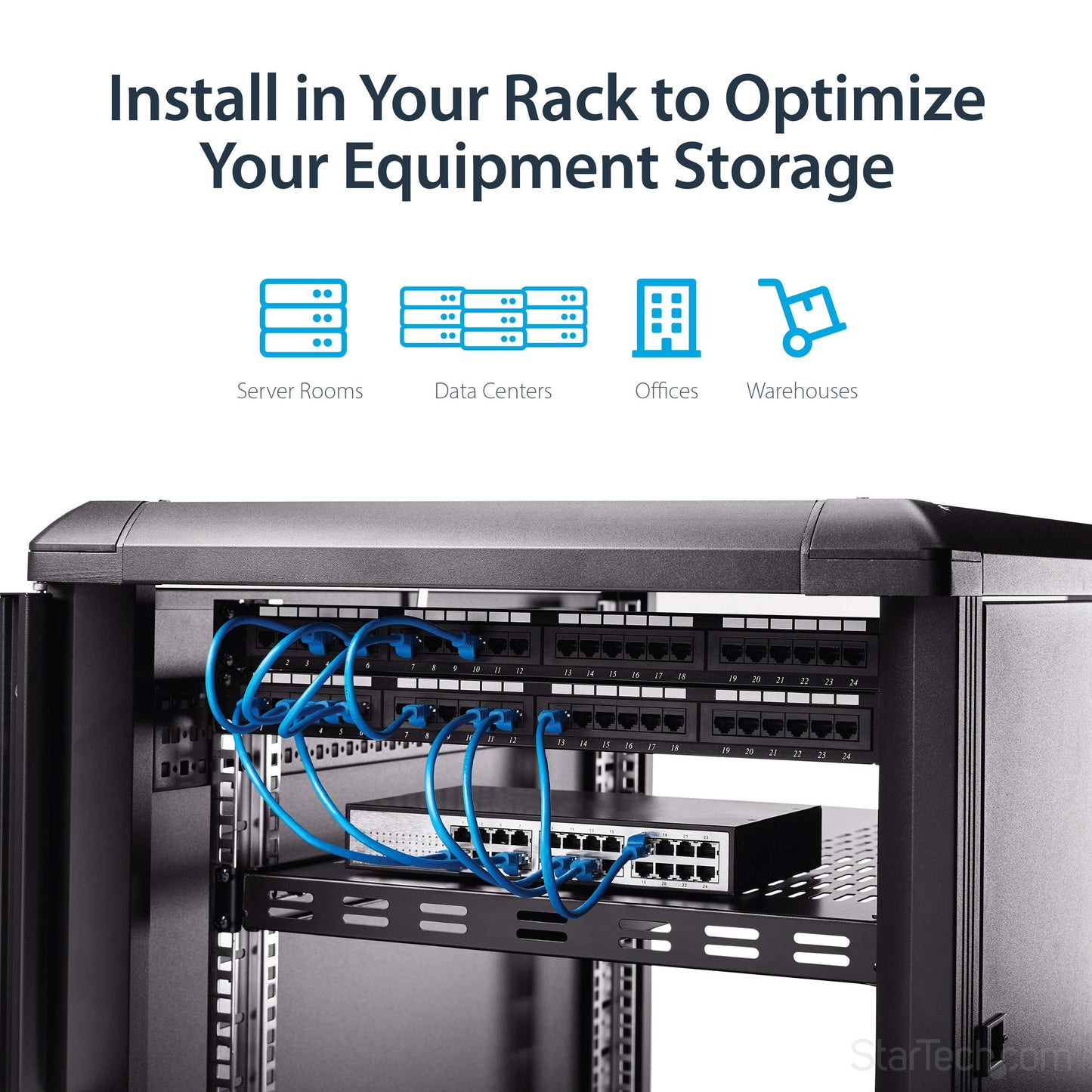 StarTech.com 1U Adjustable Vented Server Rack Mount Shelf - 250lbs - 19.5 to 38in Deep Universal Tray for 19" AV/ Network Equipment Rack (ADJSHELFHDV)