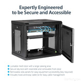 StarTech.com 9U Wall Mount Server Rack Cabinet - 2-Post Adjustable Depth (6" to 15") IT Data Equipment Enclosure with Cable Management - 200lb / 90kg (RK9WALM)