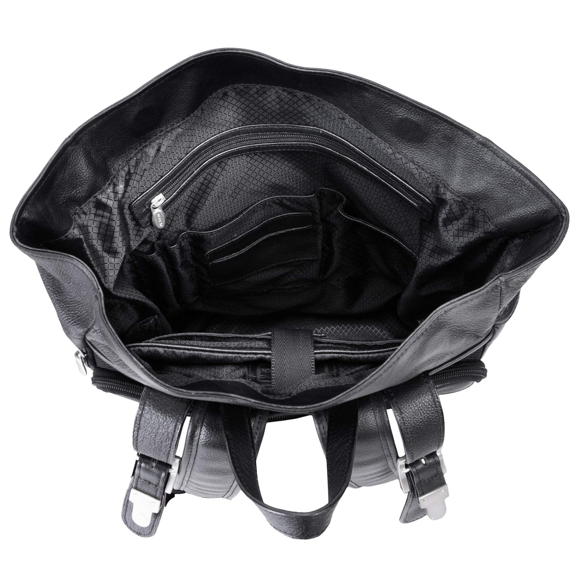 McKlein Pebble Grain Calfskin Leather, Dual Access Laptop Backpack, Black (88735)