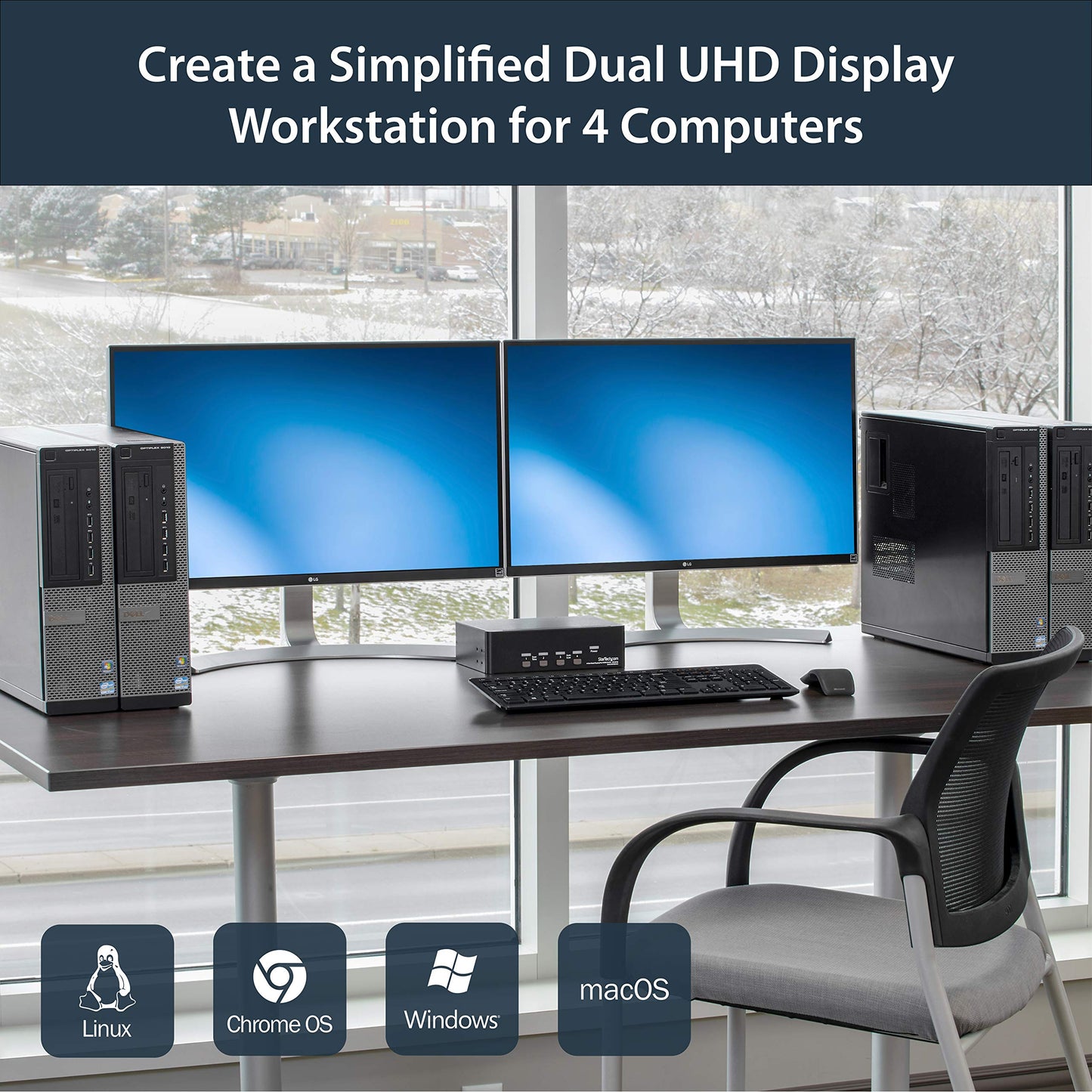 StarTech.com SV431DPDDUA2 DisplayPort KVM, 4 Port, 4K 60Hz, Dual Monitor KVM, DisplayPort Switch, Desktop KVM Switch