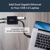 StarTech.com USB32000SPT USB 3.0 to Dual Port Gigabit Ethernet Adapter NIC with USB Port
