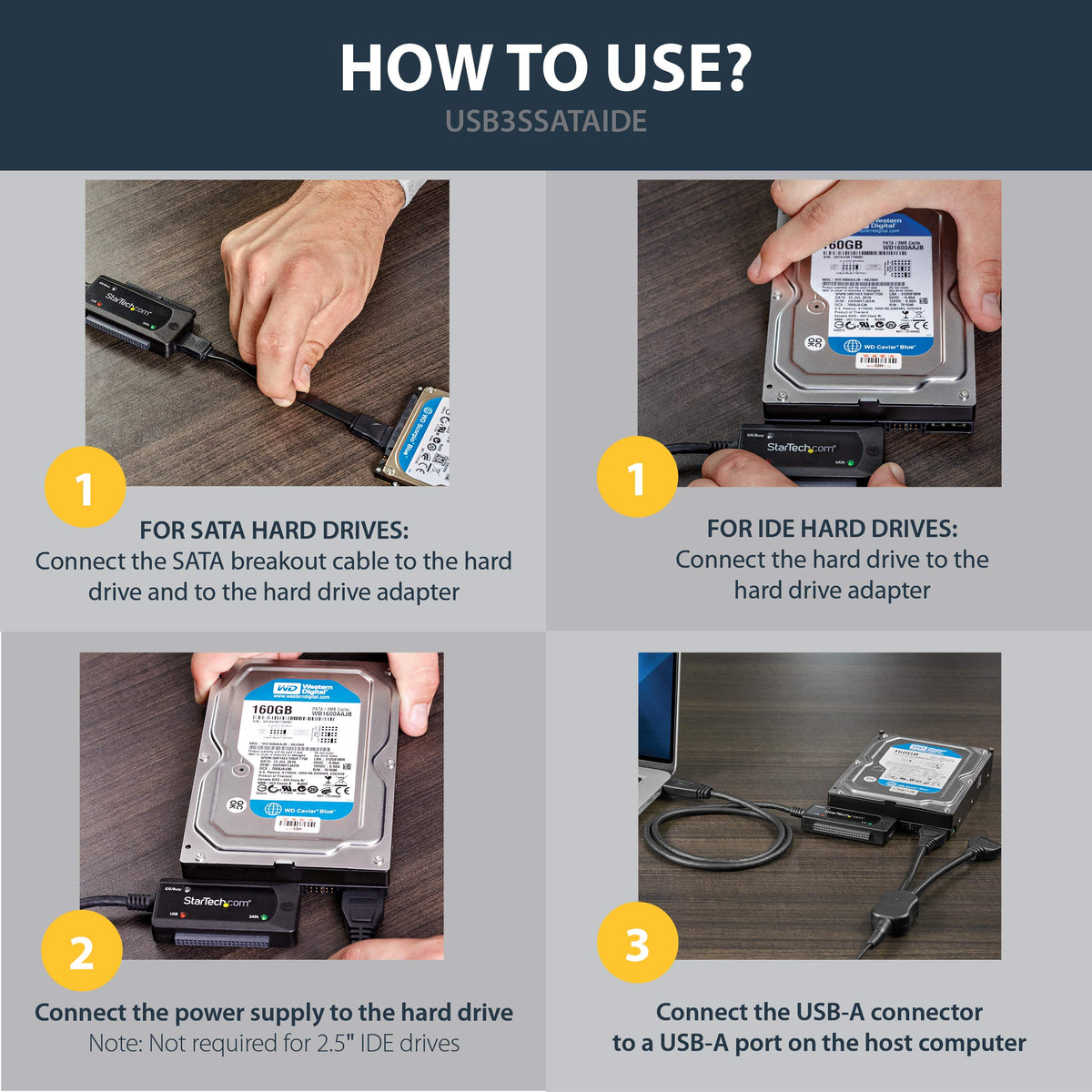 StarTech.com USB 3.0 to SATA IDE Adapter - 2.5in / 3.5in - External Hard Drive to USB Converter - Hard Drive Transfer Cable (USB3SSATAIDE)