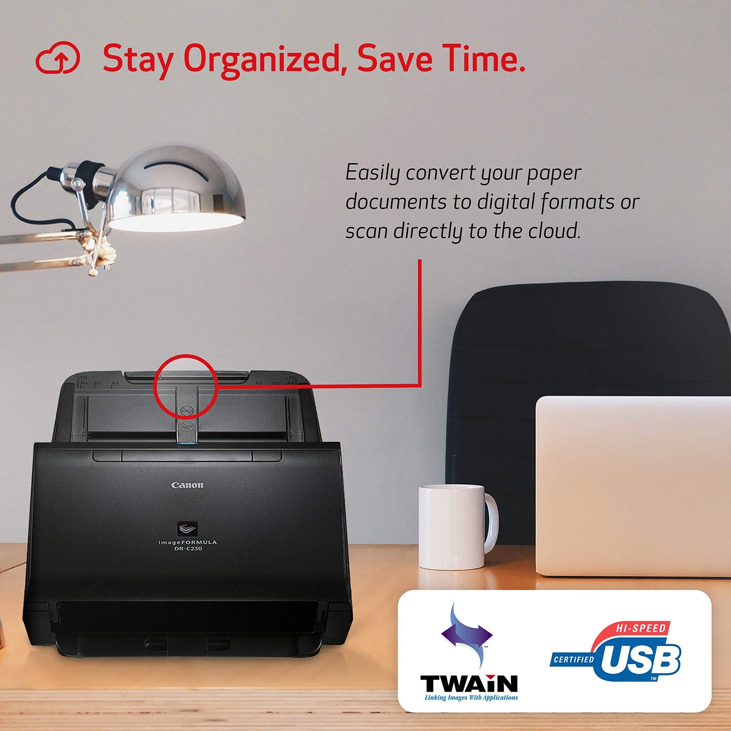 Canon DR-C230 Imageformula Document Scanner: Twain & Isis Drivers 3 Year Warranty Black (2646C002)