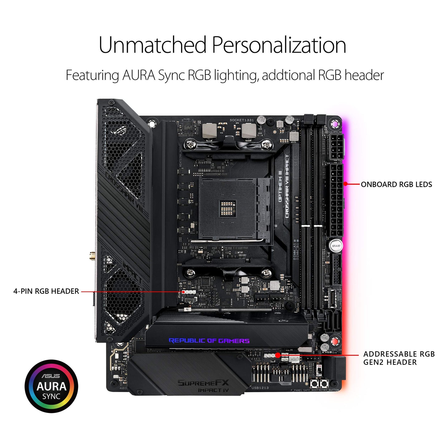Asus ROG (X570) Crosshair VIII Impact, AMD, AM4, Ryzen 3000, (Mini-DTX) SFF Gaming Motherboard with PCIe 4.0, On-Board WiFi 6 (802.11Ax), Intel LAN, SATA 6GB/s, USB 3.2 Gen 2, SO-DIMM.2 and Aura Sync
