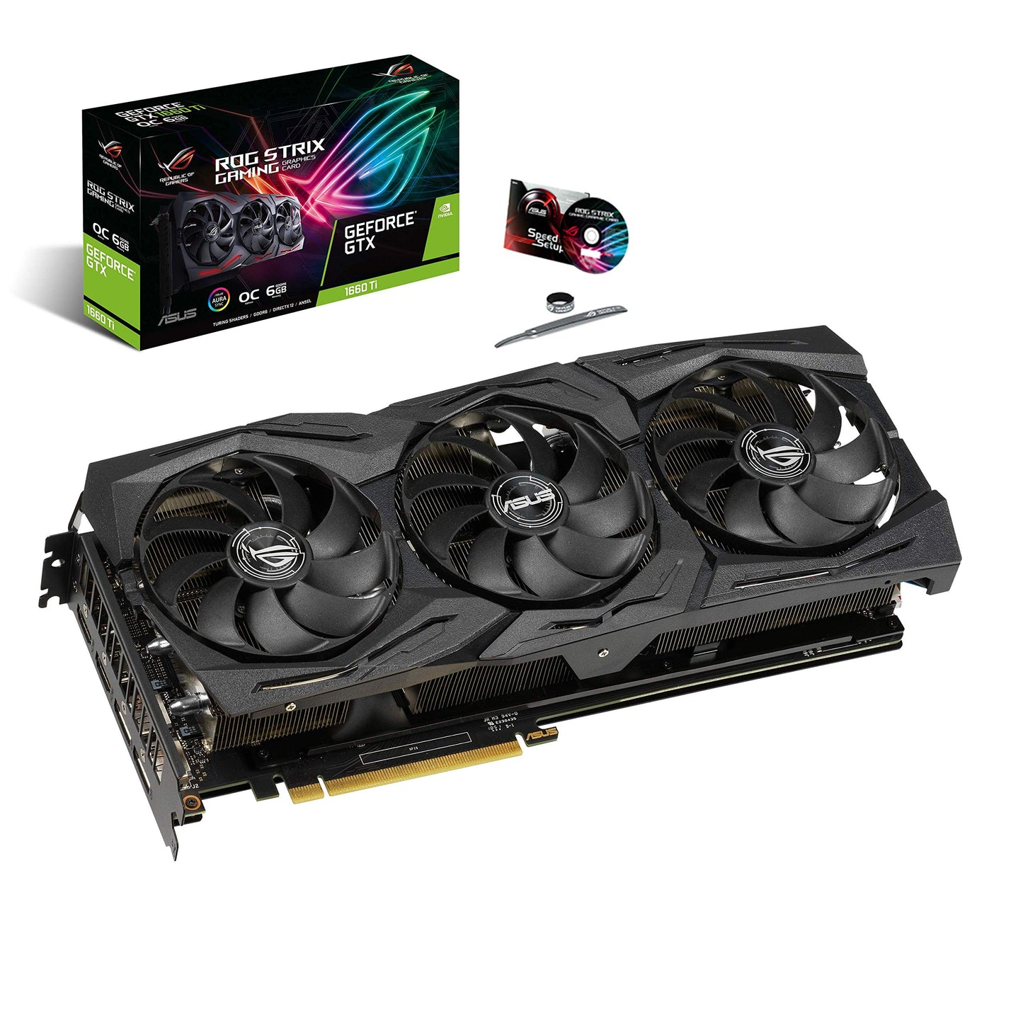 ASUS ROG Strix GeForce GTX 1660 Ti 6GB Overclocked Edition VR Ready HDMI 2.0 DP 1.4 Auto-extreme Graphics card (STRIX-GTX1660TI-O6G-GAMING)