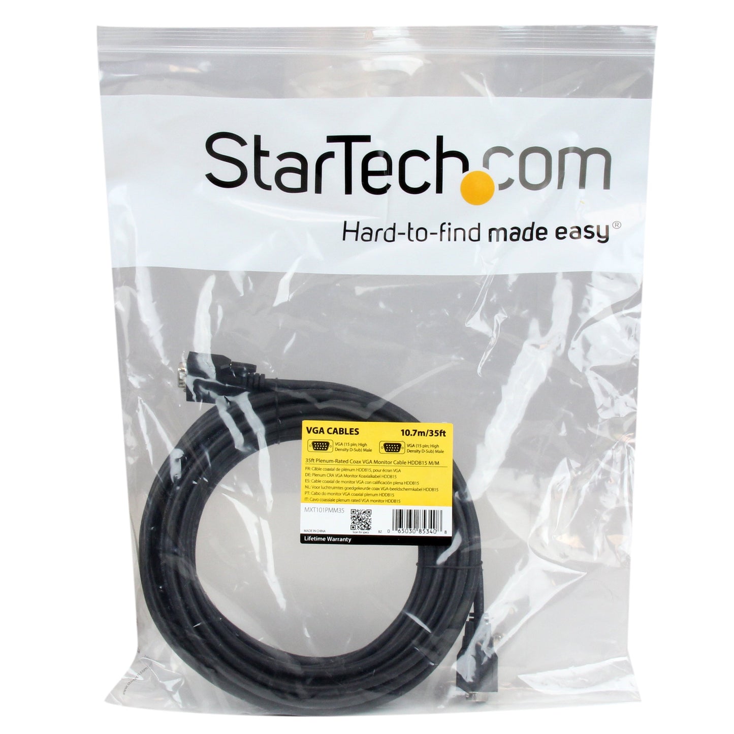 StarTech.com 35ft 10m Plenum-Rated Coax High Resolution Monitor/Projector VGA Cable - HD15 to HD15 - Long Male to Male VGA Cable CMP/FT6 (MXT101PMM35)