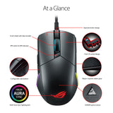 ASUS ROG Pugio Gaming Mouse Aura RGB USB Wired Optical Ergonomic Ambidextrous Gaming Mouse