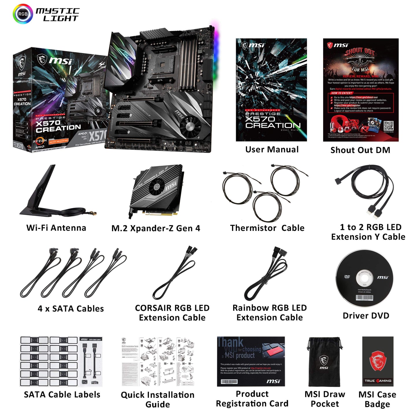 MSI Prestige X570 Creation Motherboard (AMD AM4, DDR4, PCIe 4.0, SATA 6Gb/s, M.2, USB 3.2, AX Wi-Fi 6, 10G Super LAN, Extended-ATX)