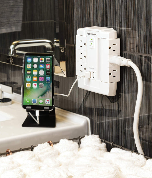 CyberPower CSP600WSURC2 Surge Protector, 1200J/125V, 6 Swivel Outlets, 2 USB Charging Ports, Wall Tap Design