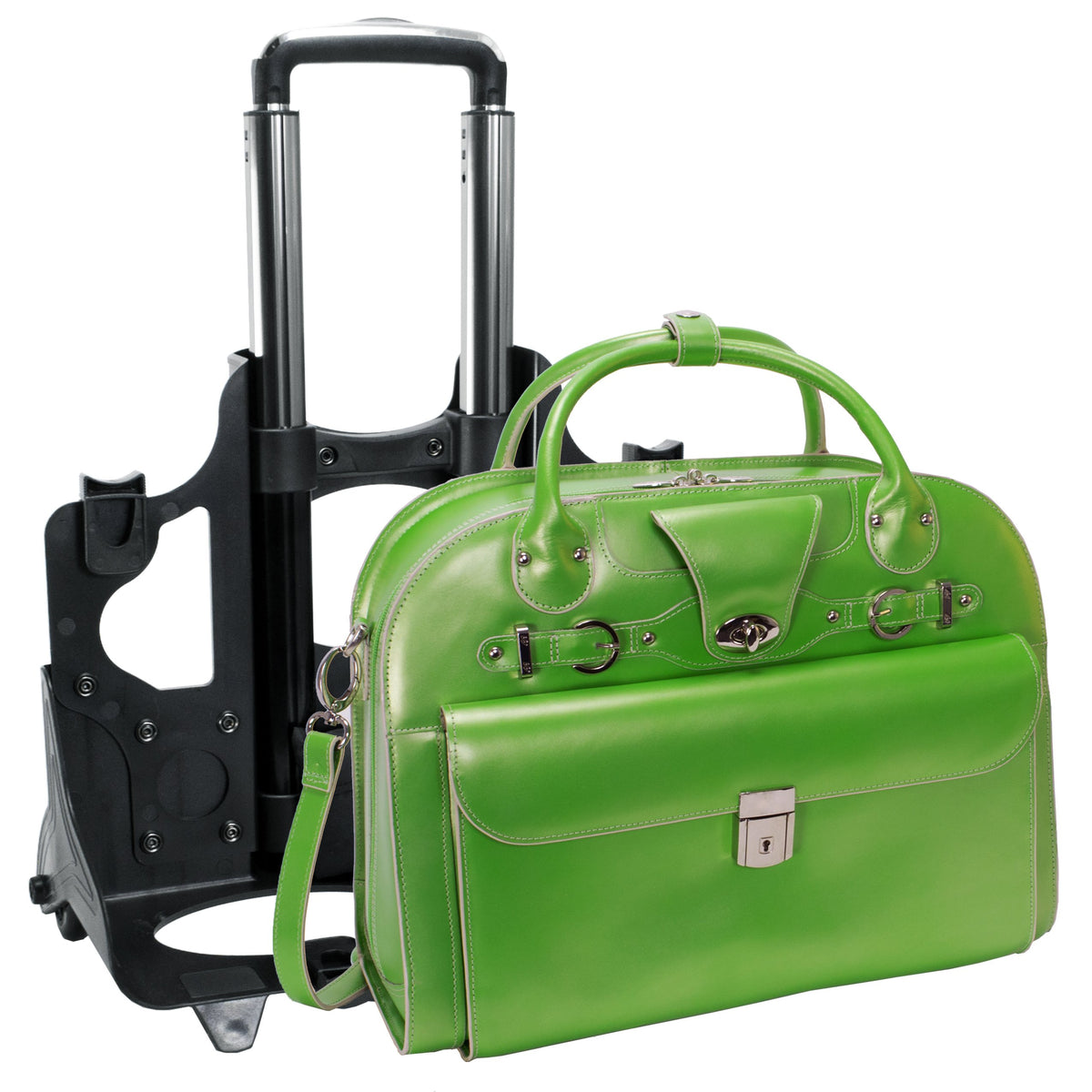 McKlein 96641 USA Roseville 15" Leather Fly-Through Checkpoint-Friendly Patented Detachable -Wheeled Ladies' Laptop Briefcase Green