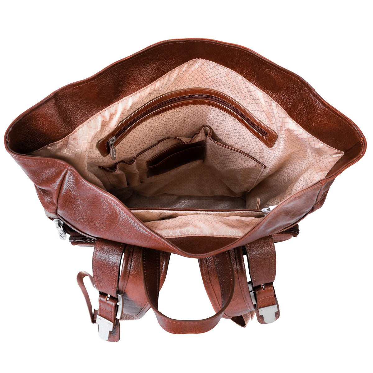 McKlein Pebble Grain Calfskin Leather, Dual Access Laptop Backpack, Brown (88734)
