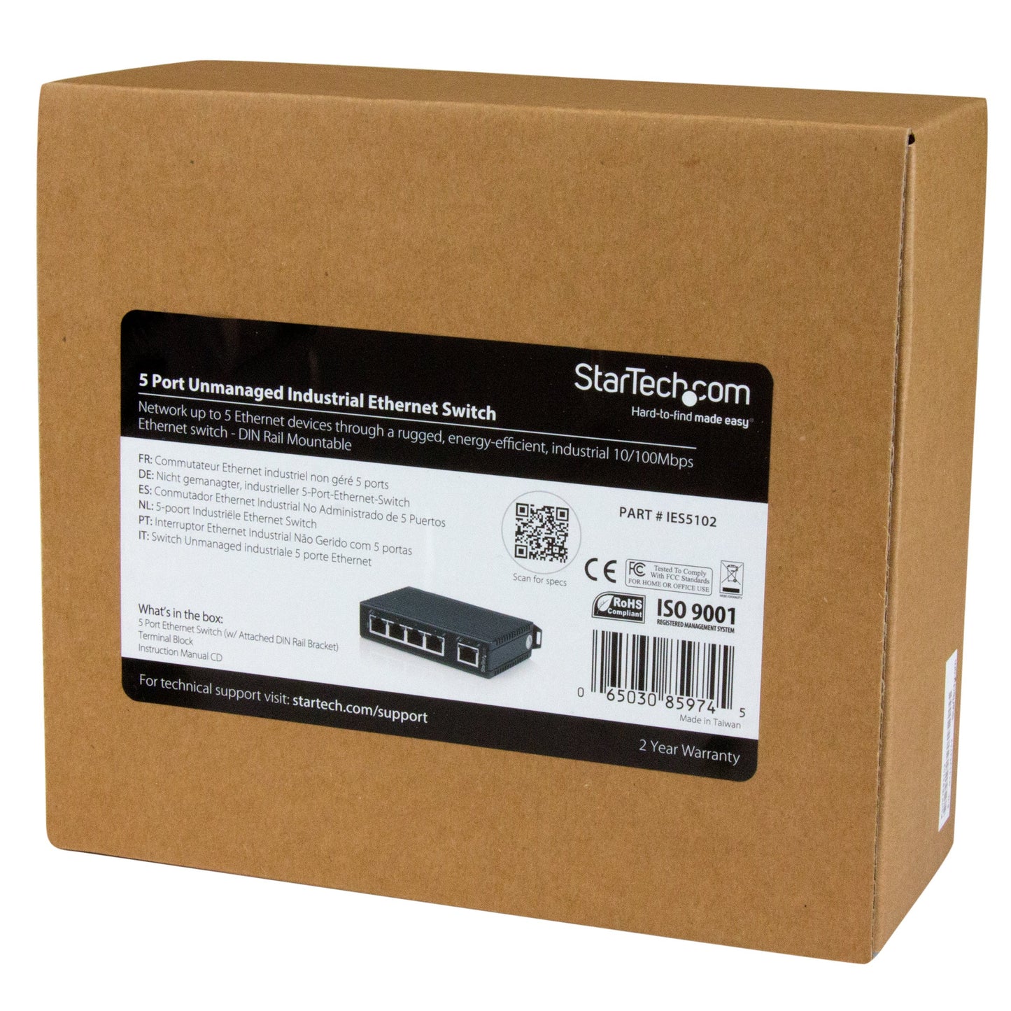 StarTech.com 5 Port Industrial Ethernet Switch - DIN Rail Mount - 10/100 Unmanaged Network Switch - IP30-rated - Energy-Efficient Ethernet (IES5102)
