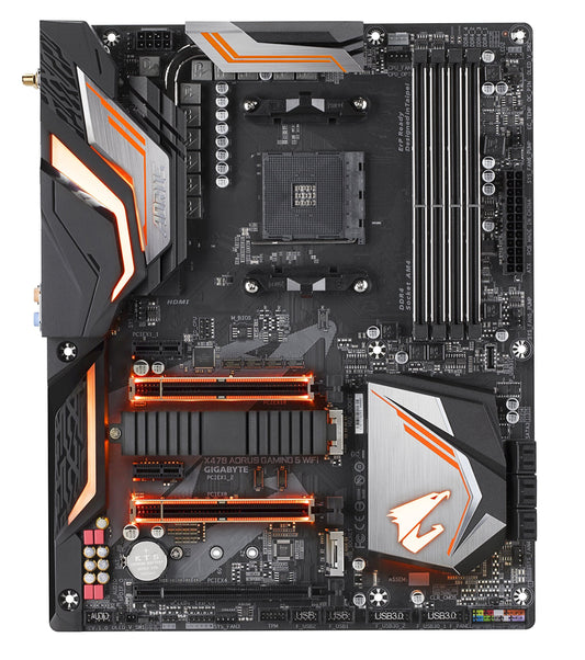 GIGABYTE X470 AORUS GAMING 5 WIFI (AMD Ryzen AM4/ X470/ USB 3.1 Gen 2 Type A, Type C/ ATX/ DDR4/ Intel Wave 2 WIFI/ M.2/ HDMI/ Motherboard)