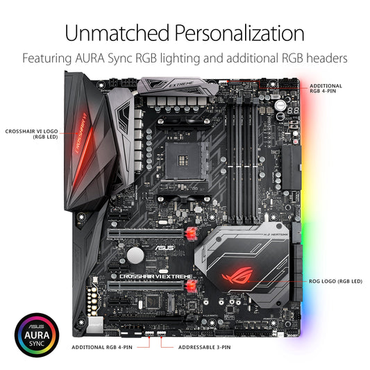 ASUS ROG Crosshair VI Extreme AMD Ryzen AM4 DDR4 M.2 USB 3.1 EATX X370 Motherboard with onboard 802.11AC WiFi and Aura Sync RGB Lighting