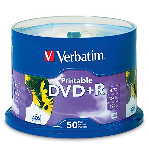 Verbatim 4.7GB up to 16x White Inkjet Printable Recordable Disc DVD+R, 50-Disc Spindle 95136