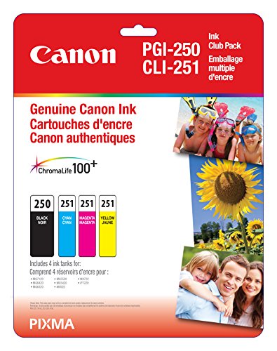 Genuine Canon PGI-250 Blk/CLI-251 CMY Ink Tank Club Pack, Pigment Black, Cyan...
